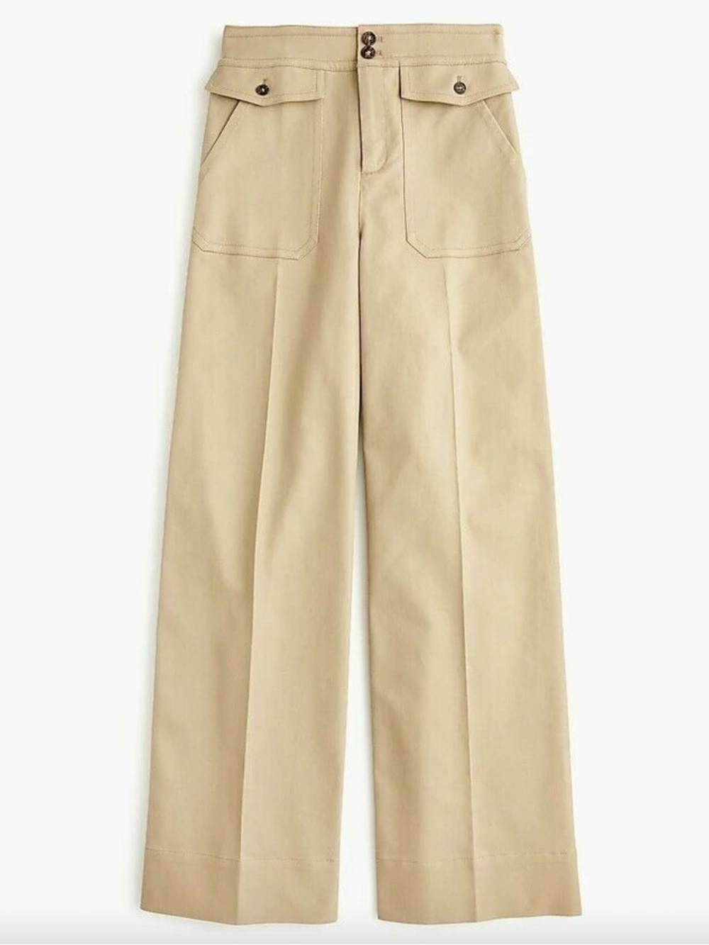 J. Crew Women’s Wide Leg Cotton Twill Pants Khaki High Rise Trousers